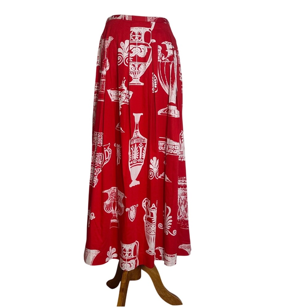 Soft Surroundings Red White Greek Pottery Urn Maxi Skirt Pockets Womens Small